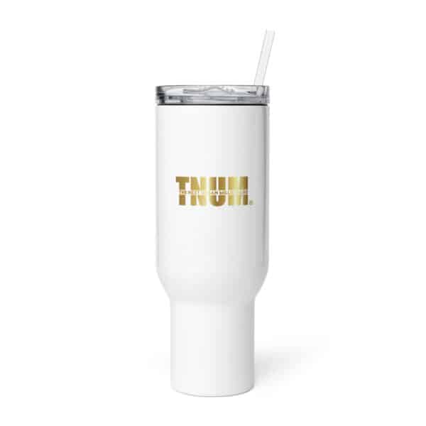 travel mug with a handle white oz front edcf jpg